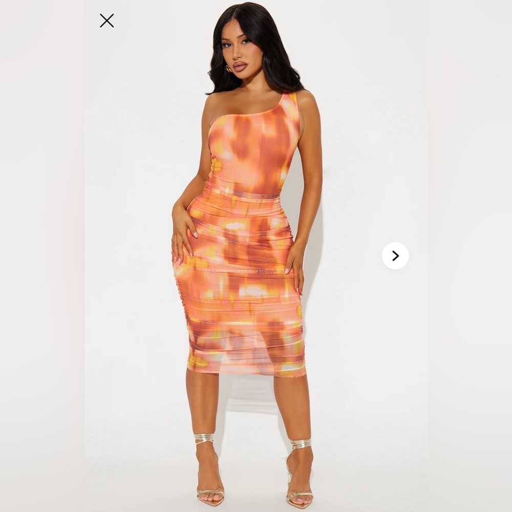 Fashion Nova abstract orange dress